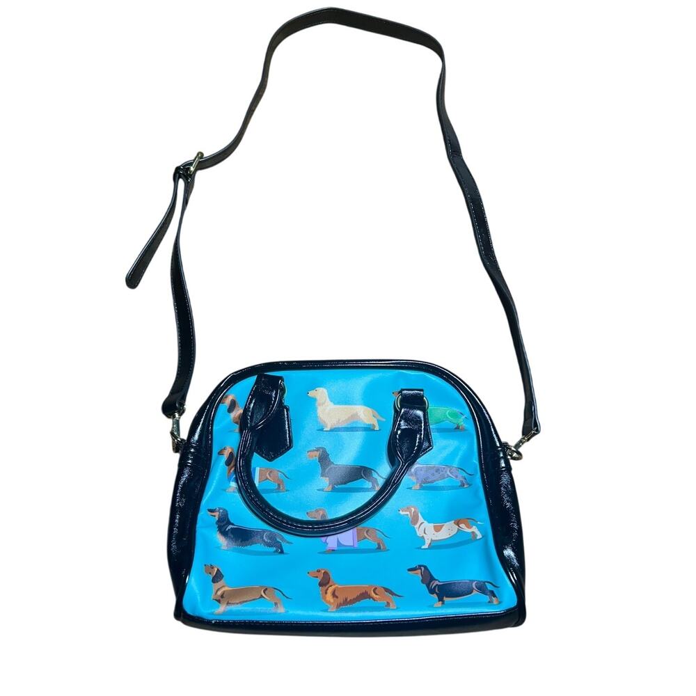Blue Dachshund Shoulder Hand bag w/black trim and strap